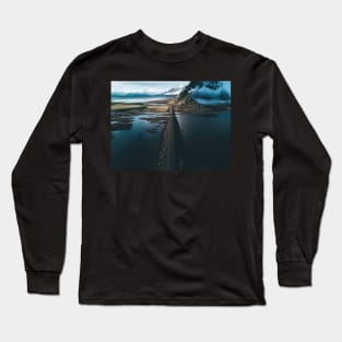 Iceland Mountain Beach with lonely Road – Landscape Photography Long Sleeve T-Shirt